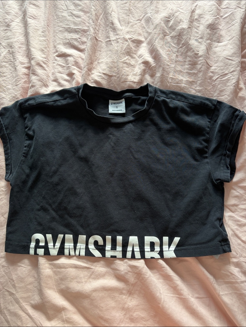 Gymshark Black Cropped Logo Tee with White Hem Branding